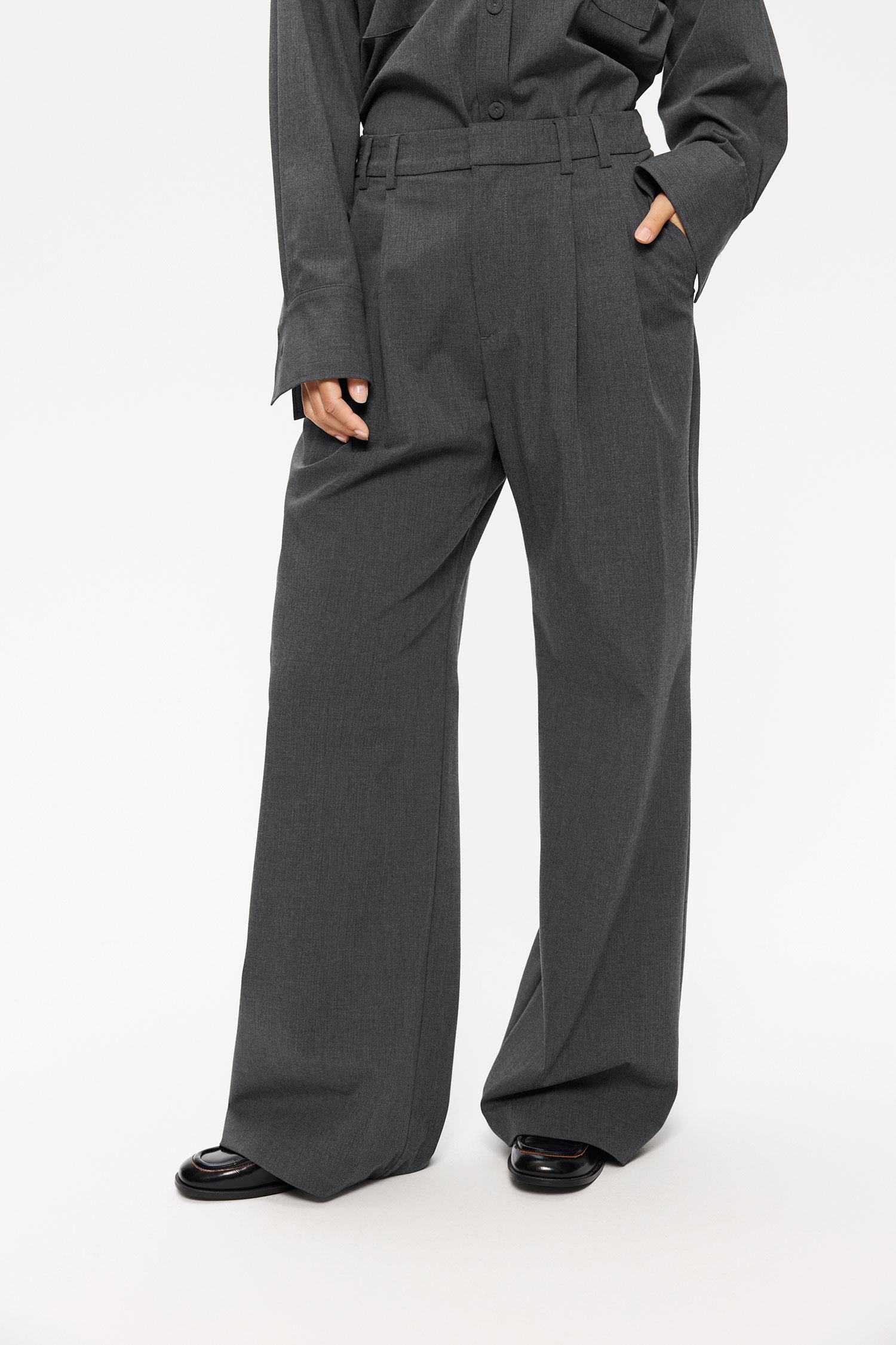 Elvine Dilay Mid Grey Melange Damen Bundfaltenhose Wide Leg grau